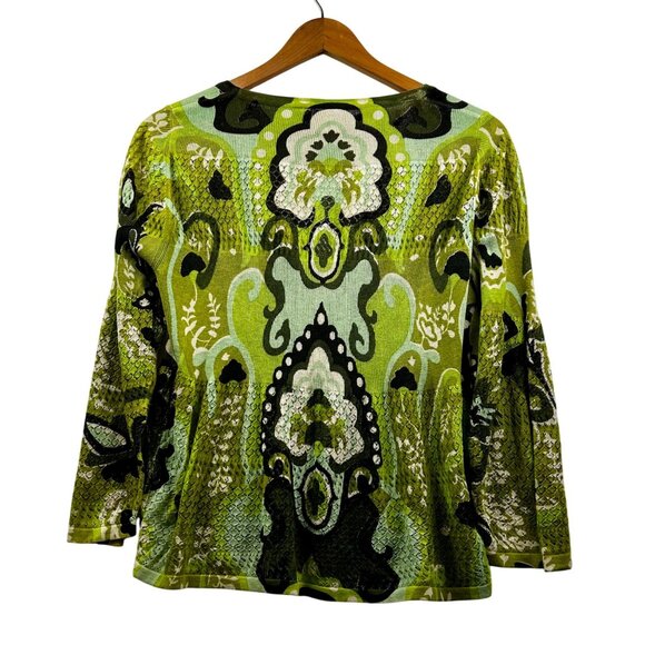 Monique Button Boho Glam Dopamine Dressing Cardigan Green Psychedelic Print Sz L - Picture 4 of 7